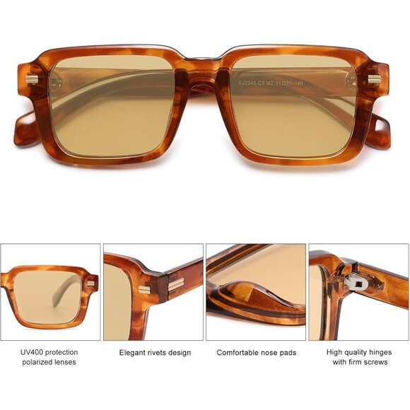 ? Women Orange Classic Square Sunglasses Polarized Vintage Rectangle Eyewear